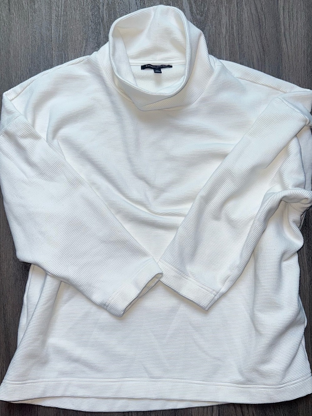 Banana Republic Cream Ribbed Funnel Neck Fleece Sweatshirt “Snow Day” Size XL